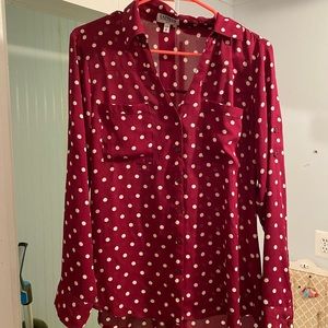 Red polka dot button down shirt